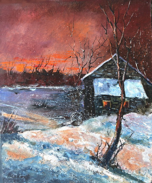 Peaceful evening in winter