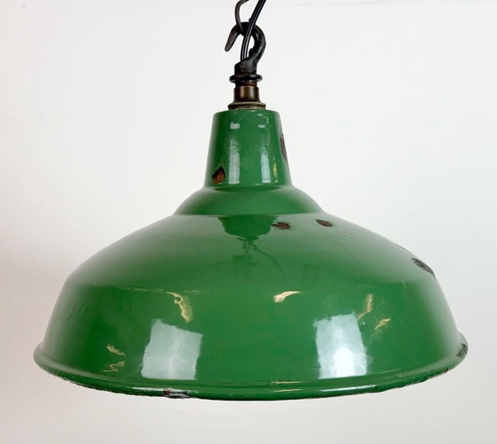 Image 1 of Industrial British Green Enamel Factory Pendant Lamp, 1960s