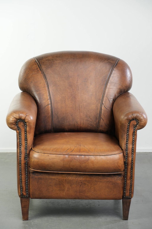 Comoda poltrona in pelle di pecora, dal carattere deciso, rifinita con borchie decorative e una splendida (photo 2 of 13)