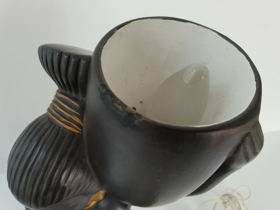 Image 1 of 1950s Vintage African Rockabilly Table Lamp, Ceramic & Marble
