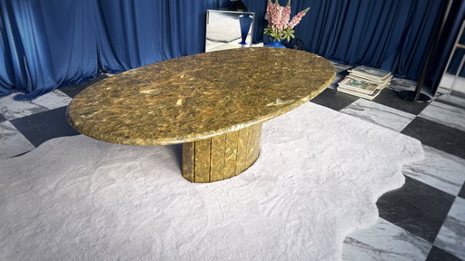 Tavolino da caffè vintage in marmo anni '80, Italia, tavolo in onice, divano Jean Charles