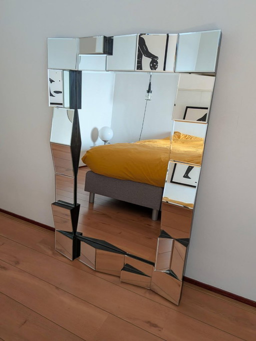 🟢 Neal Small Stijl Faceted Wandspiegel - Slopes Serie 1970s - Op Art