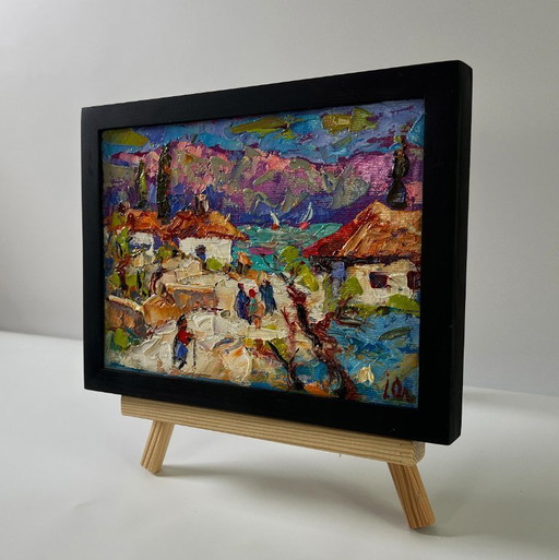 Original Oil Painting Rural Life Landscape Edge of the Village