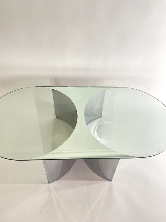 Image 1 of Jorn Couchtisch aus verchromtem Stahl und versilbertem Kristall Mod. 3102 von Giuseppe Raimondi für Cristal Art, Italien, 1970er