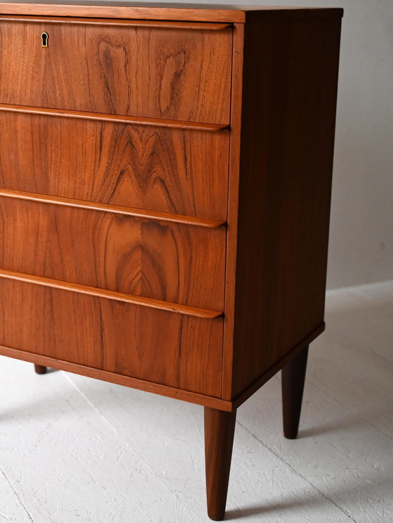 Image 1 of Vintage Scandinavian Teak Chest of Drawers, Flamed Grain