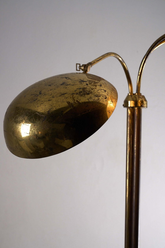 Rara Lampada da Terra Russa Mid-Century con Tre Paralumi in Ottone Regolabili, Lampade da terra (foto 5 di 9)