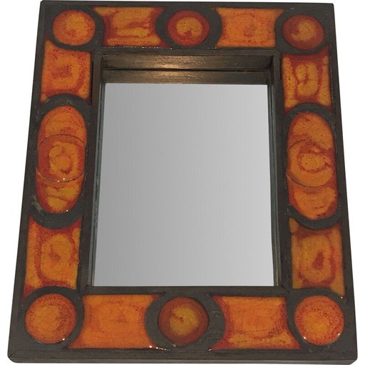 Miroir vintage en céramique dans les tons orangés, 1970
