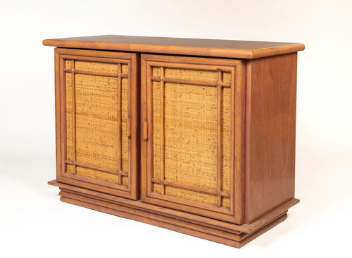 Buffet vintage en cannage et rotin, Maison Maugrion, 1970