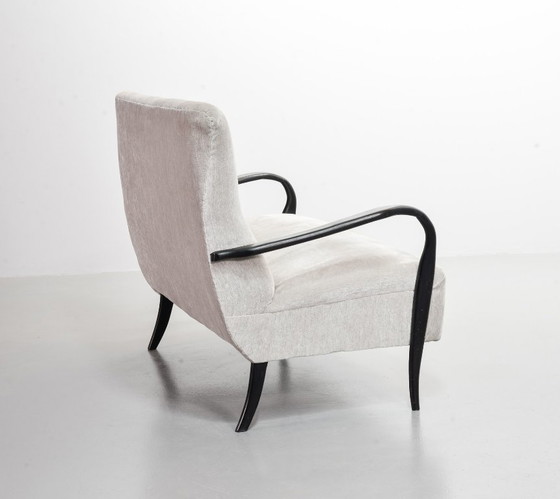 Image 1 of Distinguished Italian Mid-Century Design Guglielmo Ulrich Two Seat Sofa in Soft Silver Velvet Fabric. Italy, 1950s.