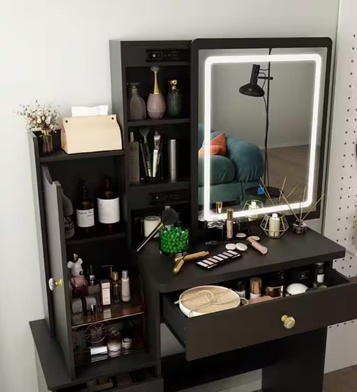 FUFU&GAGA Dressing table Dressing table with 4 drawers, black, MDF, 90 W x 40 D x 135 H cm