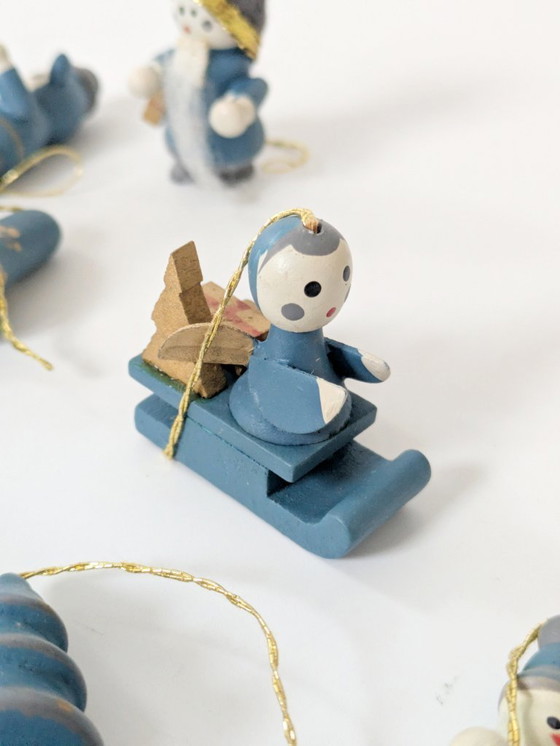 Image 1 of 14 x Vintage Kerstversieringen in Doos | Duitse Volkskunst Houtdecoratie uit de Jaren 80