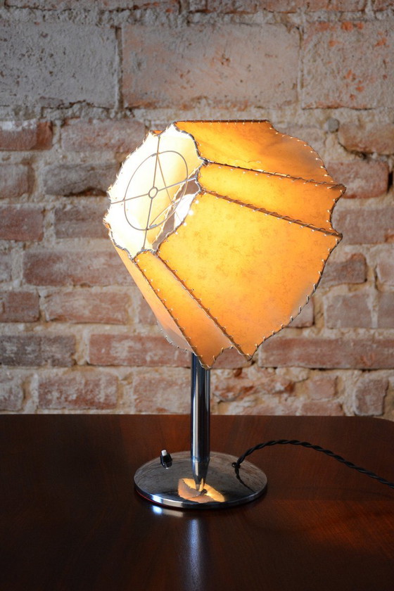 Restored Bauhaus Table Lamp, Chrome-Plated Steel, Parchment, Czech, 1930s – Metal, Paper (photo 12 of 12)
