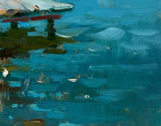 Image 1 of Original Oil Painting Summer River Landscape Good fishing holiday