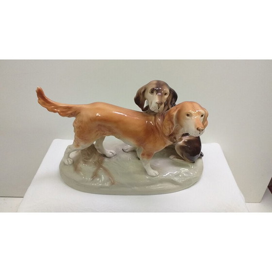 Image 1 of Vintage porcelain sculpture of dogs, Czechoslovakia 1960s