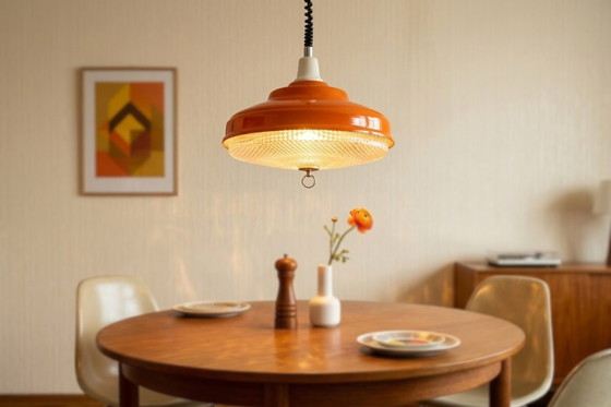 Image 1 of Vintage 1970s Space Age Chandelier – Orange and Crystal – Ø 38cm