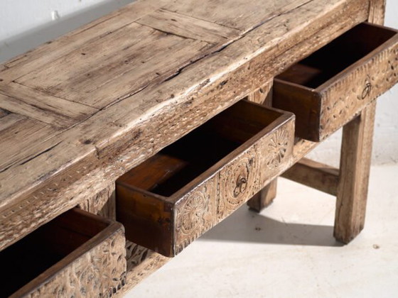 Antique carved console table in elm wood – China, circa 1930 – Iron (photo 16 of 40)