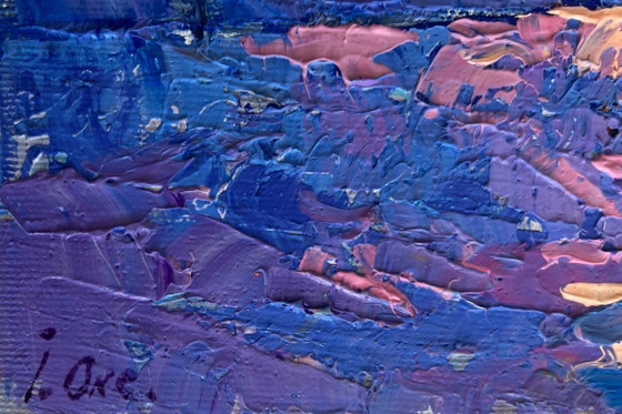 Image 1 of Original Oil Painting Evening Field Landscape Frosty winter evening