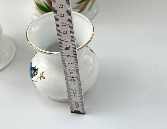 Image 1 of Villeroy & Boch / Herend (Hungary) / Hutschenreuther - 3 porcelain vases with gold rim and floral decoration