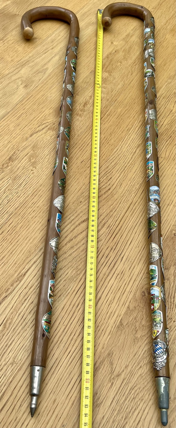 Image 1 of Two nostalgic walking sticks with enameled coats of arms from all over Europe
