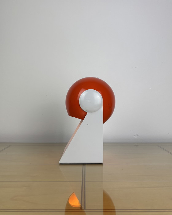 Image 1 of Vintage lamp, Italië, jaren 60, jaren 70, metaal, ruimtetijdperk, Spoetnik-ontwerp, UFO, oranje oogbollamp, industrieel ontwerp,