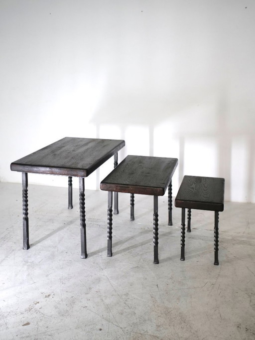 Brutalist wrought iron nesting tables