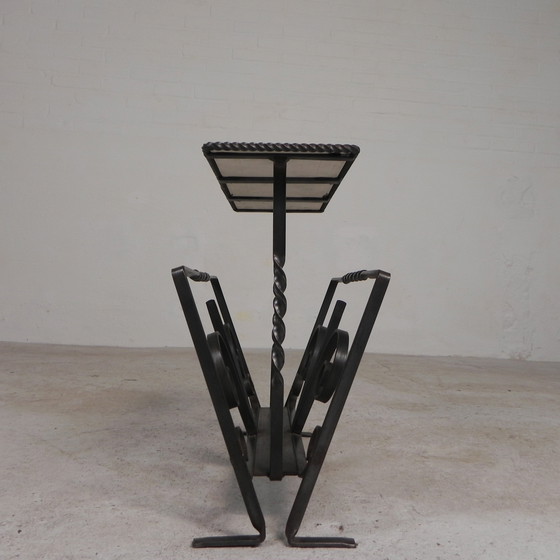 Image 1 of Vintage Newspaper Rack, Magazine Rack, Table With 3 Tiles