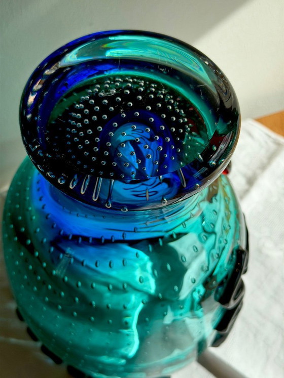 Image 1 of Grand vase original en verre de Murano – Motif visage de Picasso – Sculpture en verre d'art massif