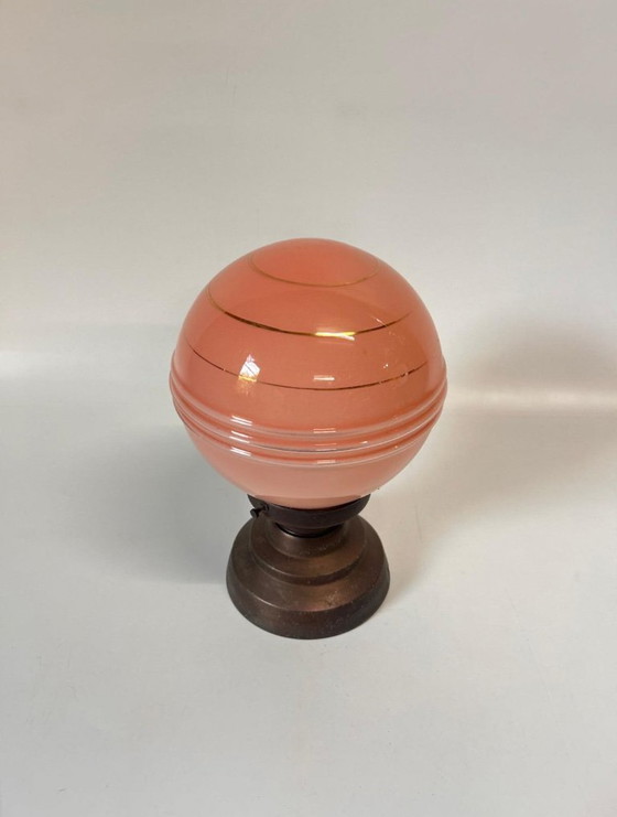 Image 1 of Zacht roze plafonnière met gouden cirkels koperen armatuur