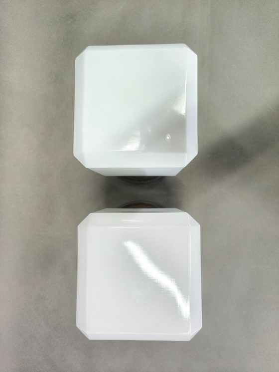 Image 1 of Paire d'appliques murales Art Déco en nickel avec verre opale, années 1930