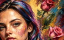 Impressionist Painting "La Miss aux roses" - (60x60 Cm)