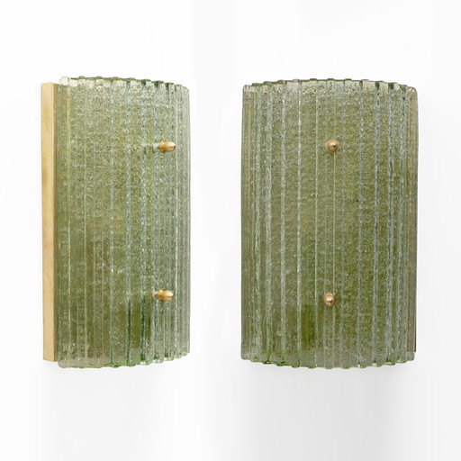 Paire d'appliques modernes en laiton et verre de Murano