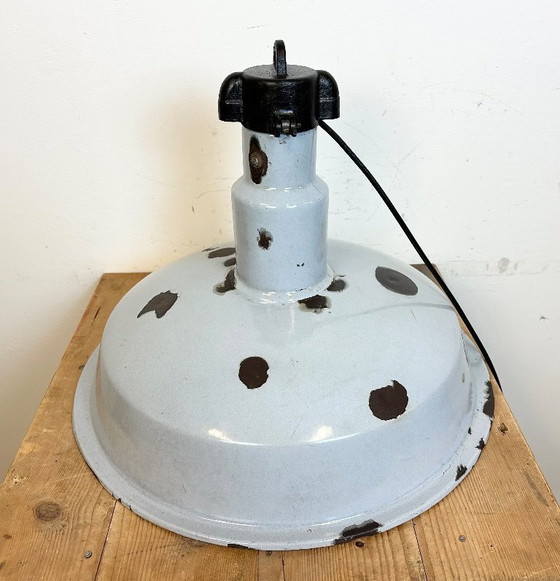Image 1 of Large Industrial Midcentury Grey Enamel Factory Lamp, 1950s