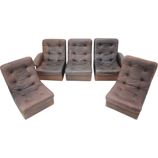 Canapé modulaire à cinq places en cuir, 1980