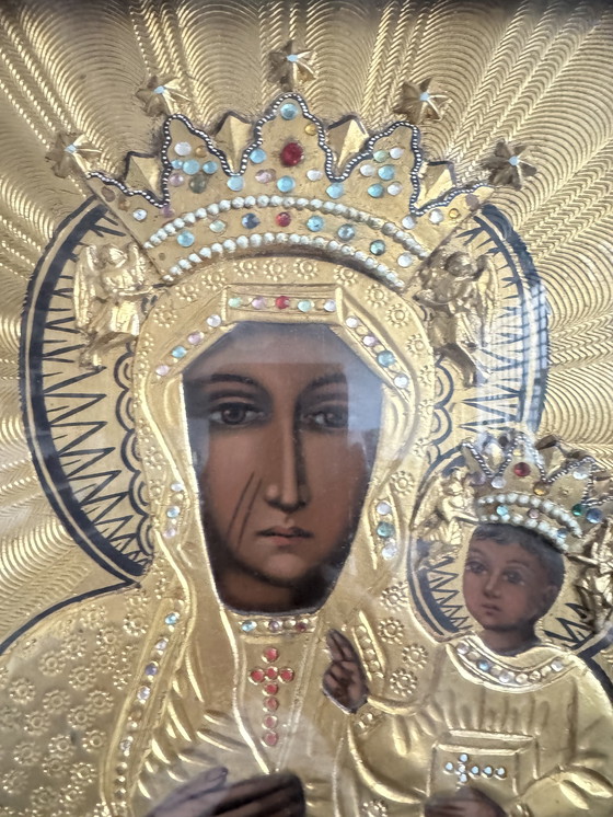 Image 1 of Icona dipinta e metallo sbalzato, Polonia, inizio XX secolo