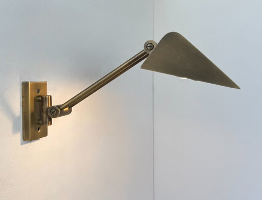Lampada da parete vintage regolabile, ottone spazzolato, Francia, 1970