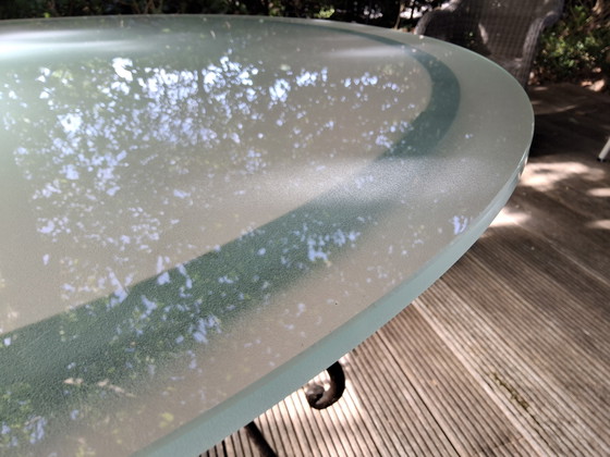 Round Wrought Iron Table With 12 Mm Thick Tempered Frosted Glass (photo 6 of 15)