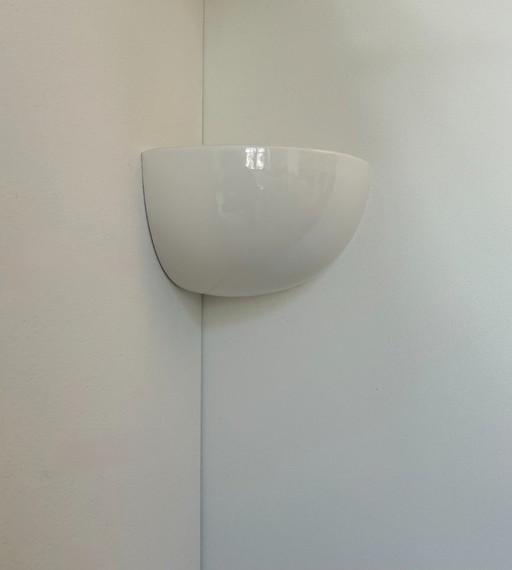 Glossy white porcelain corner wall lamp, France 1970