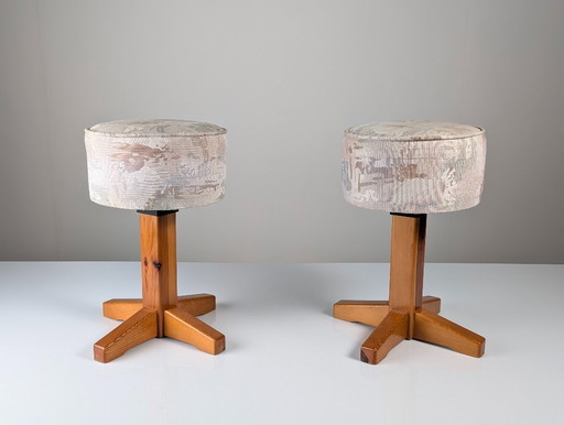 Pair of Scandinavian Modern Pine and Fabric Stools, 1980s – krukjes, Textile, Wood (photo 2 of 9)