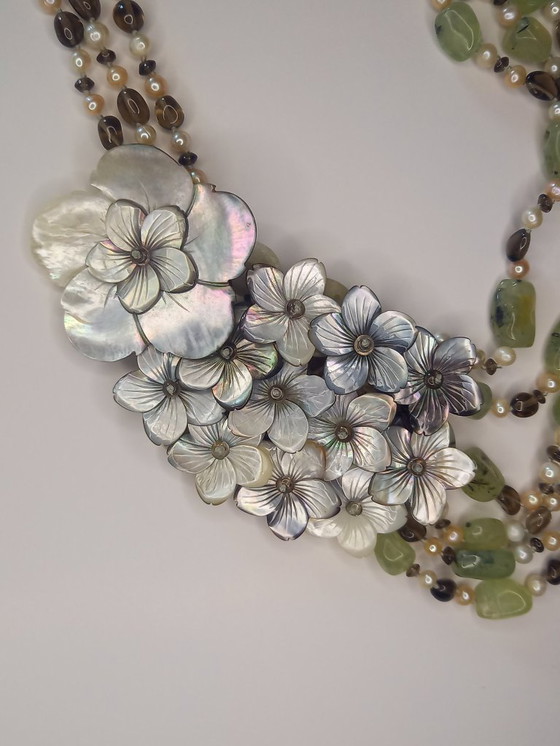 Image 1 of Artistic necklace made of natural stones and shell inlay – handmade decorative piece