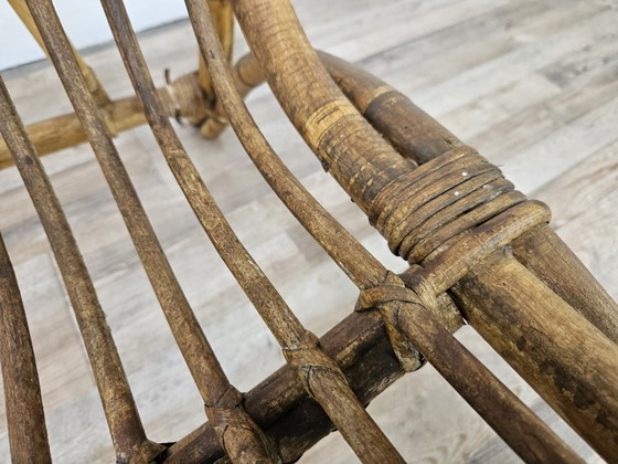 Poltrone vintage in rattan, set di quattro, Sedie da giardino, Marrone (foto 11 di 15)