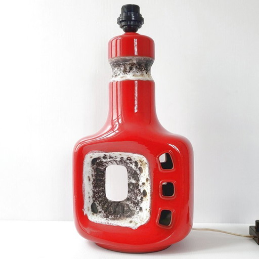 Vintage 1960s Red Ceramic & Lava Table or Floor Lamp