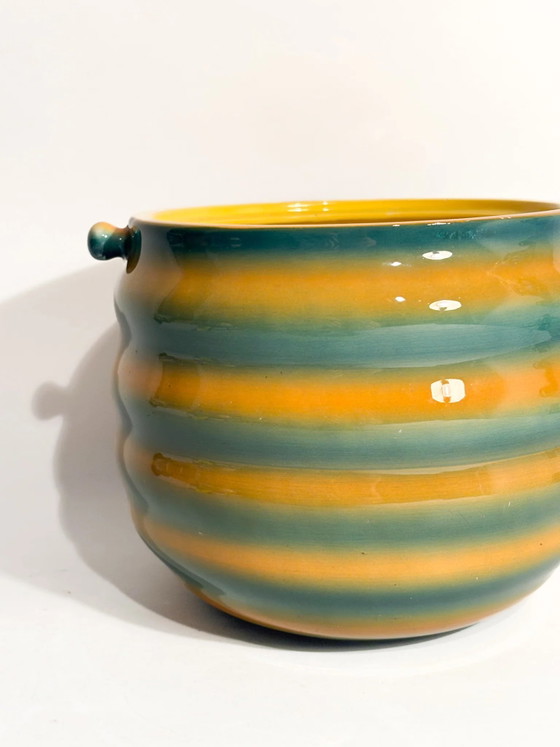 1950s Airbrushed Yellow and Green Cachepot Vase by Galvani Ceramics Pordenone – Mid Century Modern (photo 4 of 12)