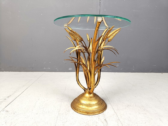 Image 1 of Vintage Gilt Metal Sheaf Of Wheat Side Table, 1960S  