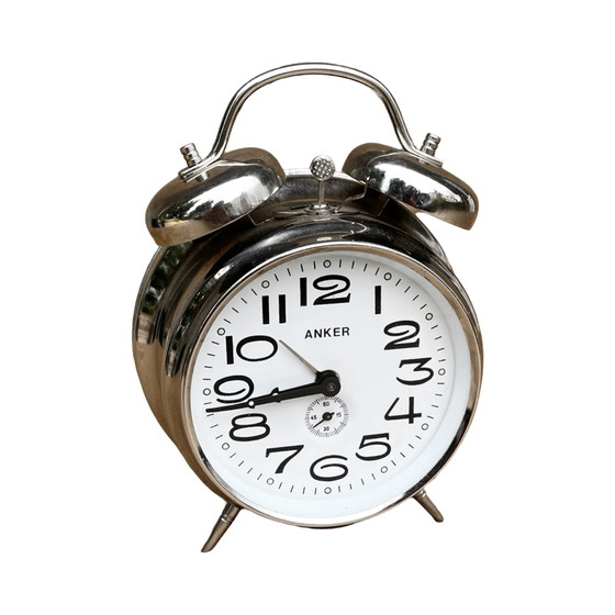 Image 1 of Silver metal mechanical alarm clock Anker, Germany, 1970s.