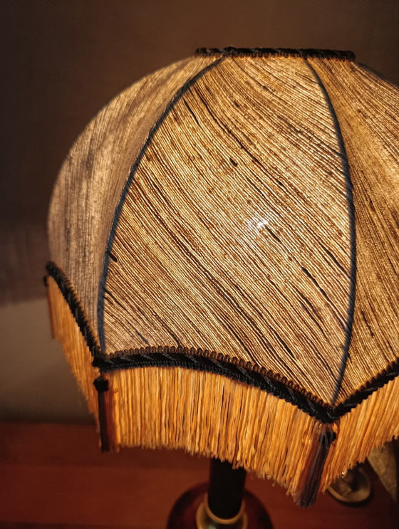 Image 1 of Lampada da soffitto di Robert de Schuytener, paralume vintage a cupola in seta con frange