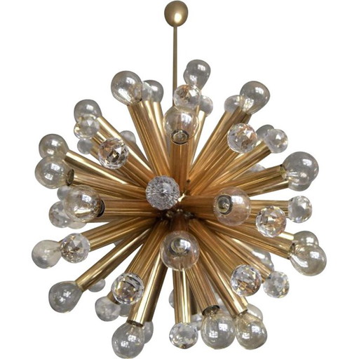 Lustre vintage en laiton doré avec boules swarovski pour Ernst Palme, Allemagne 1960