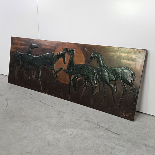 Panneau mural décoratif vintage, chevaux de la lune