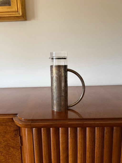 Huilier moderne en métal argenté et verre mod. Vigne à huile, Lino Sabattini Italie années 1970