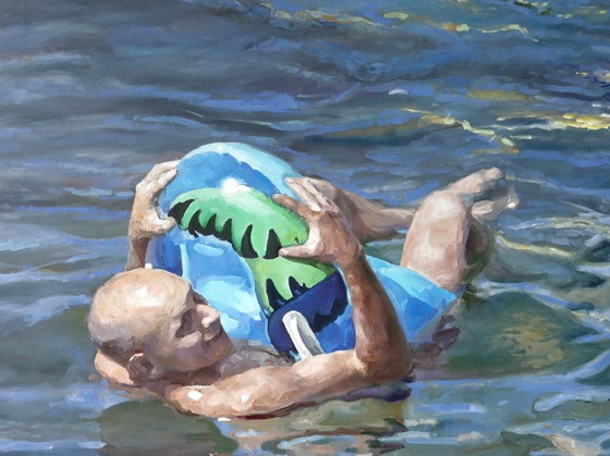 Original Oil Painting Contemporary Art Symbolism Humor Sea Beyond Childhood – Paintings & Drawings, Canvas (photo 4 of 5)