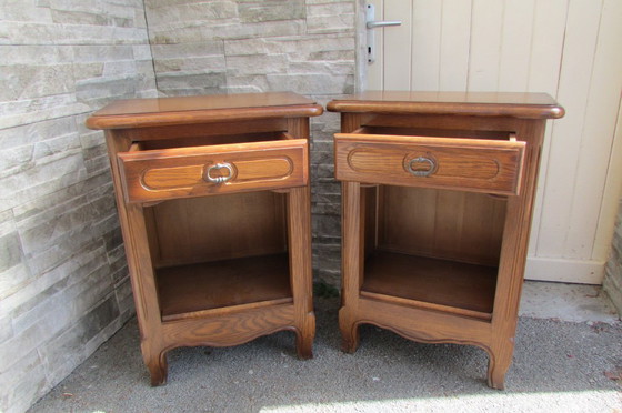 Image 1 of Pair of rustic oak bedside tables, from the 1980s, made of solid wood